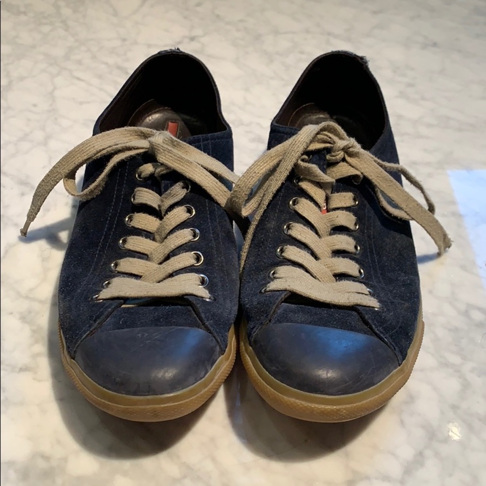 PRADA Lace-up cap-toe Navy Sneakers - Picture 2 of 5